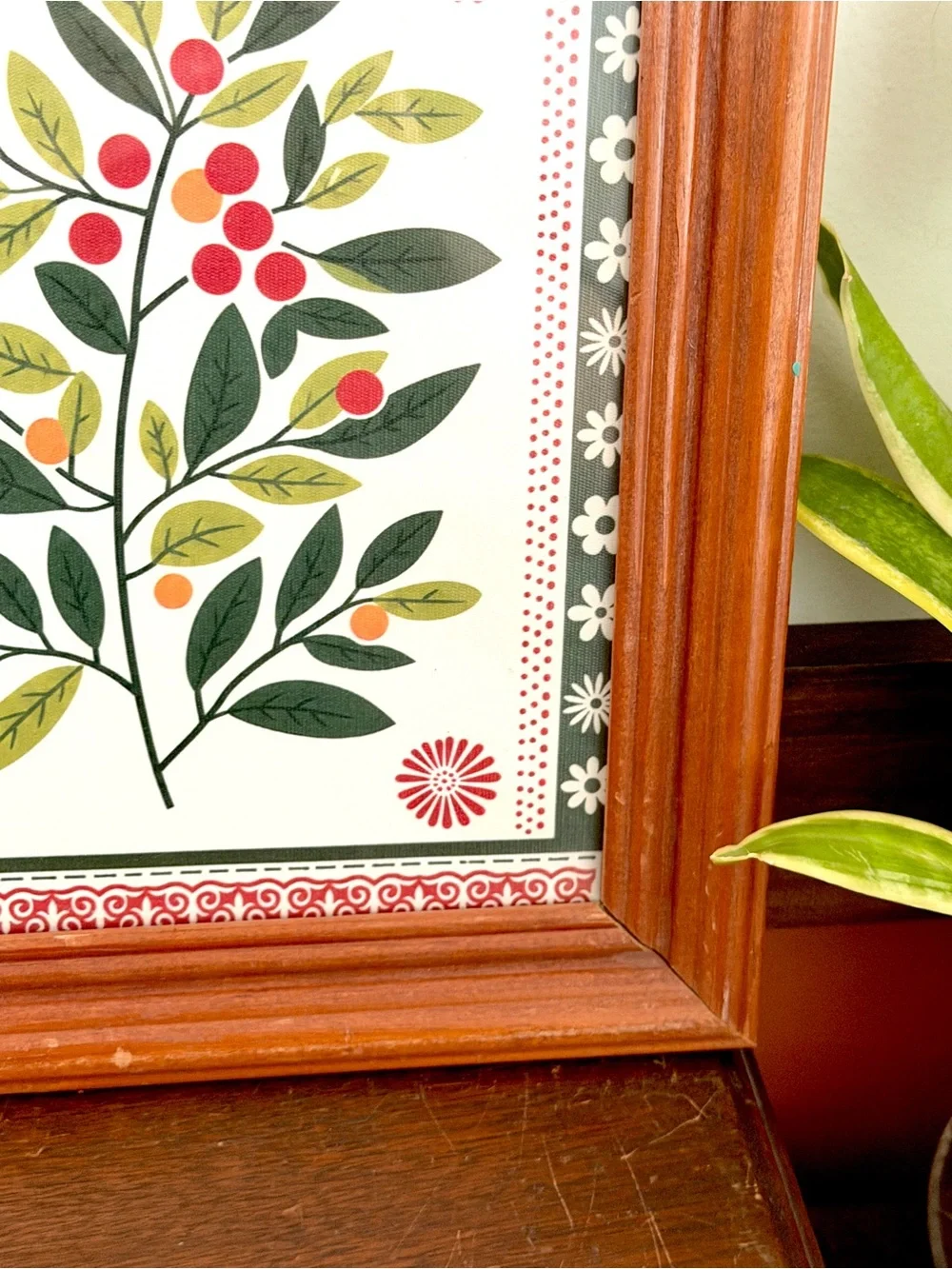 Vintage Style Botanical Berry Folk Art Print Wood Framed Wall Decor Cottagecore